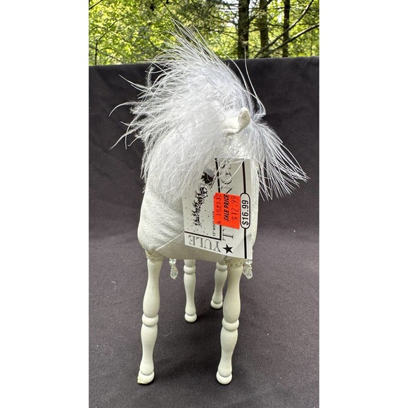 GERSON 13” White Christmas Deer Wood Legs Feather Tail Stunning S15 - Picture 3 of 10